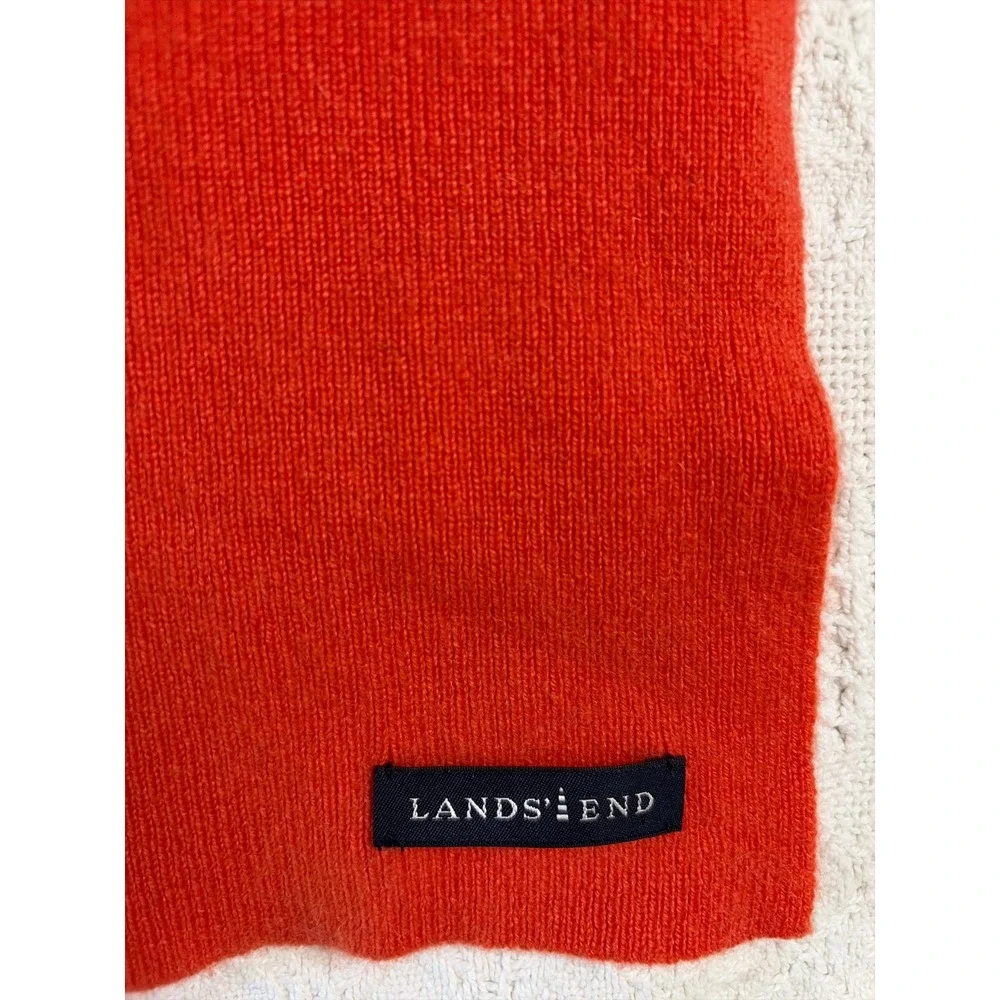 Lands' End 100% Cashmere Knit Winter Scarf | Bright Orange‎ Coral Solid 8